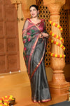 Gaurangi ~ Handloom Cotton Silk Chanderi Saree With Sleek Border~ Grey