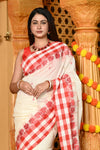 Gaurangi ~ Pure Cotton Jamdhani Handloom Saree ~ White Red