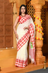 Gaurangi ~ Pure Cotton Jamdhani Handloom Saree ~ White Red