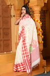 Gaurangi ~ Pure Cotton Jamdhani Handloom Saree ~ White Red
