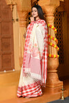 Gaurangi ~ Pure Cotton Jamdhani Handloom Saree ~ White Red