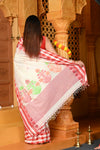 Gaurangi ~ Pure Cotton Jamdhani Handloom Saree ~ White Red