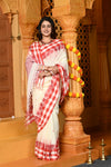 Gaurangi ~ Pure Cotton Jamdhani Handloom Saree ~ White Red