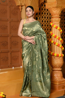  Gaurangi ~ Viscose Hand-dyed Rangkaath Saree in Exclusive Sage Green