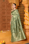 Gaurangi ~ Viscose Hand-dyed Rangkaath Saree in Exclusive Sage Green