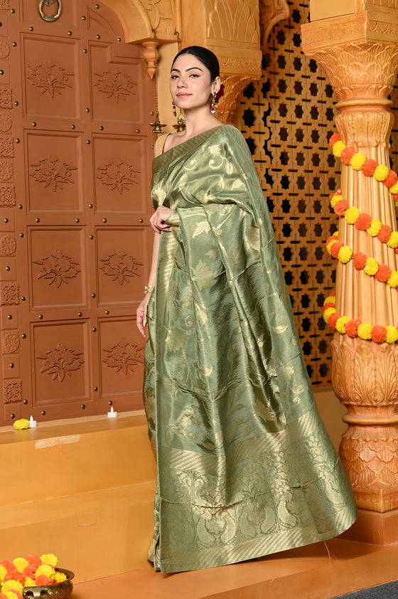 Gaurangi ~ Viscose Hand-dyed Rangkaath Saree in Exclusive Sage Green