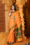 Gaurangi ~ Pure Cotton Saree in Regal Salient Kesar Yellow with Exclusive Zari Border & Pallu