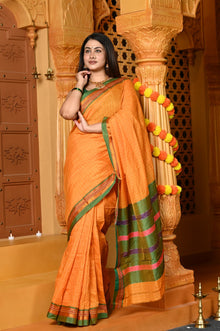  Gaurangi ~ Pure Cotton Saree in Regal Salient Kesar Yellow with Exclusive Zari Border & Pallu