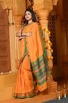 Gaurangi ~ Pure Cotton Saree in Regal Salient Kesar Yellow with Exclusive Zari Border & Pallu