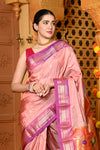 Gaurangi ~ Handloom Pure Silk Paithani Saree with Traditional Asawali Pallu in Peach and Mauve