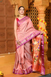 Gaurangi ~ Handloom Pure Silk Paithani Saree with Traditional Asawali Pallu in Peach and Mauve