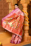 Gaurangi ~ Handloom Pure Silk Paithani Saree with Traditional Asawali Pallu in Peach and Mauve