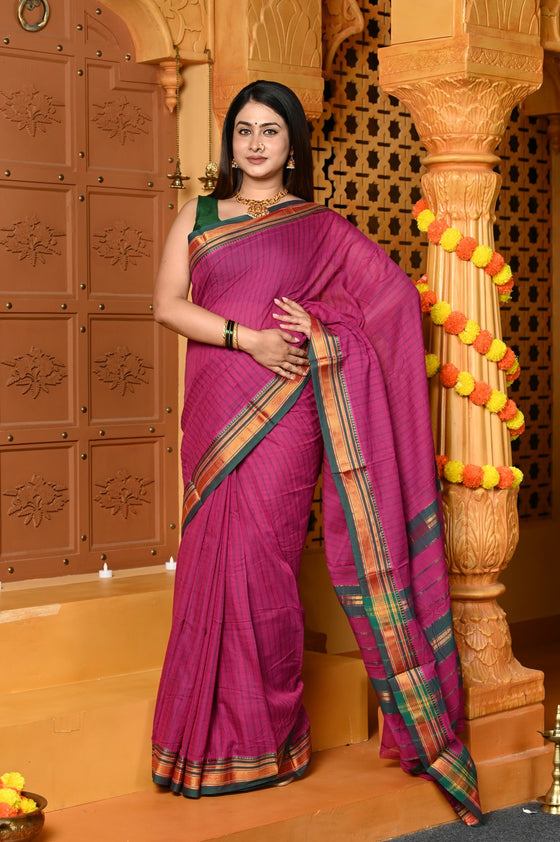 Gaurangi ~ Pure Cotton Saree in Regal Salient Mauve Pink with Exclusive Zari Border & Pallu