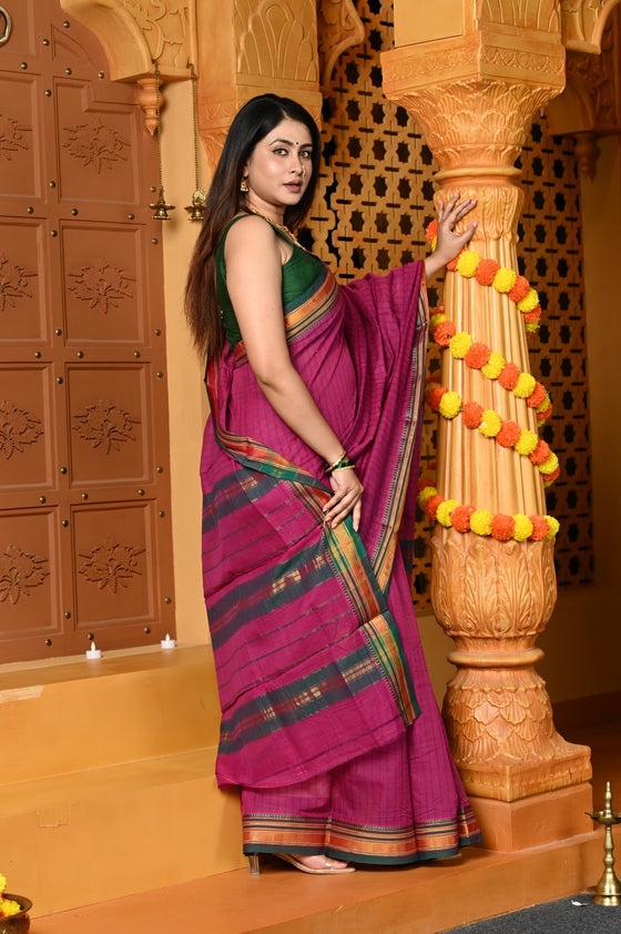 Gaurangi ~ Pure Cotton Saree in Regal Salient Mauve Pink with Exclusive Zari Border & Pallu
