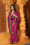 Gaurangi ~ Pure Cotton Saree in Regal Salient Mauve Pink with Exclusive Zari Border & Pallu