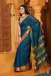 Gaurangi ~ Pure Cotton Saree in Regal Salient Peacock Blue with Exclusive Zari Border & Pallu
