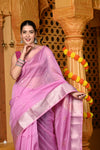 Gaurangi ~ Handloom Cotton Silk Saree with Golden and Silver Border in Exclusive Lavender
