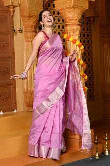  Gaurangi ~ Handloom Cotton Silk Saree with Golden and Silver Border in Exclusive Lavender