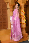 Gaurangi ~ Handloom Cotton Silk Saree with Golden and Silver Border in Exclusive Lavender