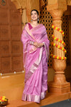 Gaurangi ~ Handloom Cotton Silk Saree with Golden and Silver Border in Exclusive Lavender