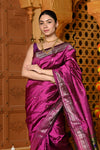 Gaurangi ~ Handloom Pure Silk Paithani Saree with Exclusive Single Pallu in Wine