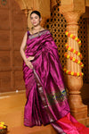 Gaurangi ~ Handloom Pure Silk Paithani Saree with Exclusive Single Pallu in Wine