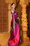 Gaurangi ~ Handloom Pure Silk Paithani Saree with Exclusive Single Pallu in Wine