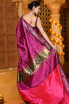Gaurangi ~ Handloom Pure Silk Paithani Saree with Exclusive Single Pallu in Wine