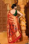 Gaurangi ~ Designed by VMI Handloom Pure Silk Tissue Paithani in Saphire Orange with Meena Floral Buttis