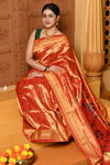 Gaurangi ~ Designed by VMI Handloom Pure Silk Tissue Paithani in Saphire Orange with Meena Floral Buttis