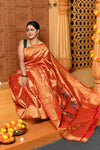 Gaurangi ~ Designed by VMI Handloom Pure Silk Tissue Paithani in Saphire Orange with Meena Floral Buttis