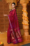 Gaurangi ~ Handloom Cotton Silk Saree with Sleek Golden Border in Exclusive Maroon