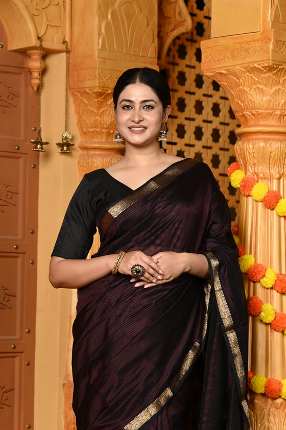 Gaurangi ~ Handloom Cotton Silk Saree with Golden Border in Exclusive Brown