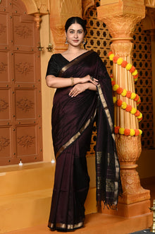 Gaurangi ~ Handloom Cotton Silk Saree with Golden Border in Exclusive Brown