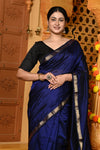 Gaurangi ~ Handloom Cotton Silk Saree with Sleek Golden Border in Exclusive Deep Blue