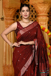 Gaurangi ~ Handloom Pure Cotton Paithani in Maroon and Black with Pichwai Pallu