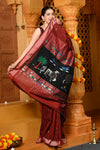 Gaurangi ~ Handloom Pure Cotton Paithani in Maroon and Black with Pichwai Pallu