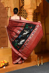 Gaurangi ~ Handloom Pure Cotton Paithani in Maroon and Black with Pichwai Pallu