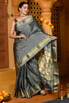 Gaurangi ~ Handloom Pure Silk Paithani Saree with Traditional Peacock Lotus Pallu in Grey