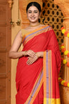 Gaurangi ~ Handloom Pure Cotton Ilkal Saree with Resham Pallu in Reshami Red Yellow