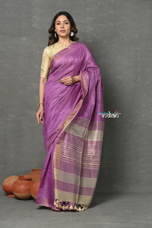  Tyohaar ~ Exclusive! Cotton By Silk Handloom Saree By Khadigram Certified Weavers - Purple Pink