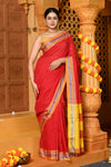 Gaurangi ~ Handloom Pure Cotton Ilkal Saree with Resham Pallu in Reshami Red Yellow