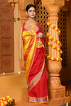 Gaurangi ~ Handloom Pure Cotton Ilkal Saree with Resham Pallu in Reshami Red Yellow