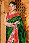 Gaurangi ~ Handloom Pure Silk Paithani Saree with Handcrafted Peacock Zari Border in Royal Green