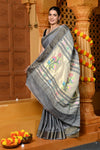 Gaurangi ~ Handloom Pure Cotton Paithani in Grey with Asawali Pallu