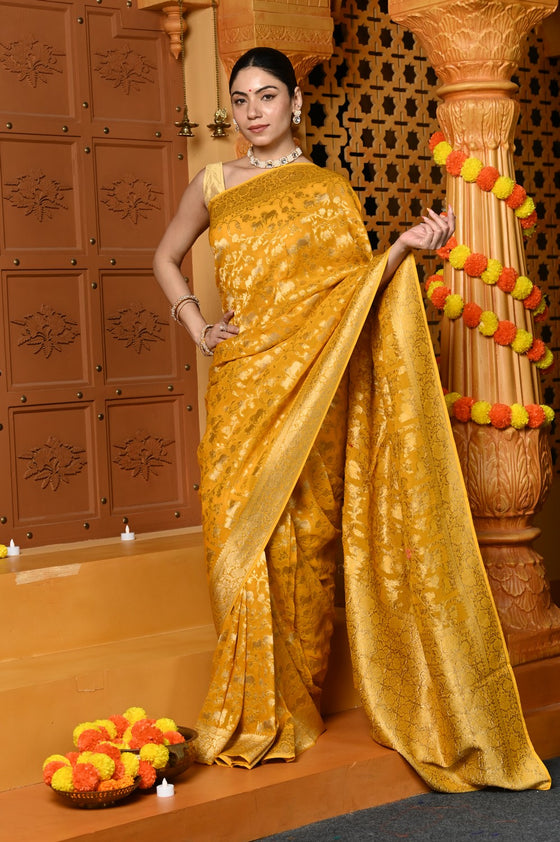 Gaurangi ~ Viscose Hand-dyed Rangkaath Saree in Exclusive Yellow