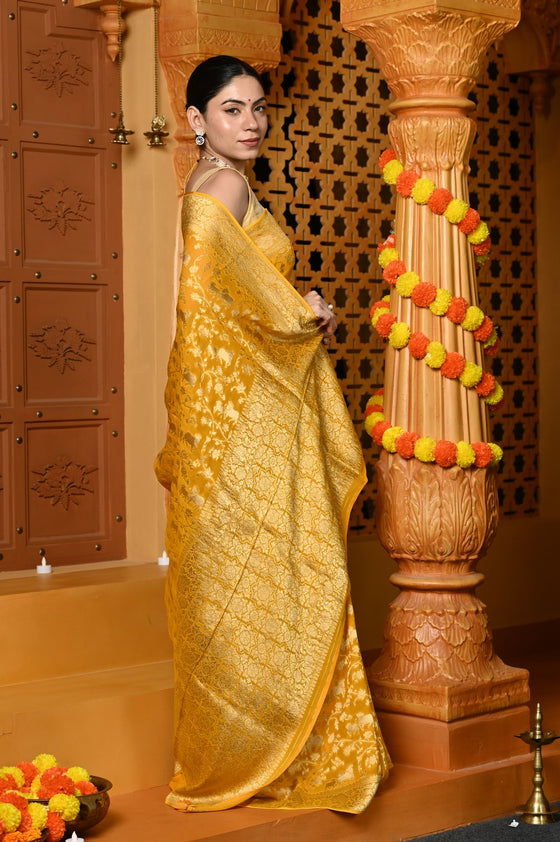 Gaurangi ~ Viscose Hand-dyed Rangkaath Saree in Exclusive Yellow