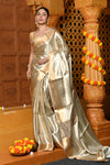 Gaurangi ~ Exquisite Silved Gold Pure Tissue Saree with Golden Border