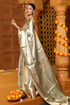 Gaurangi ~ Exquisite Silved Gold Pure Tissue Saree with Golden Border