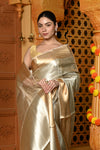 Gaurangi ~ Exquisite Silved Gold Pure Tissue Saree with Golden Border